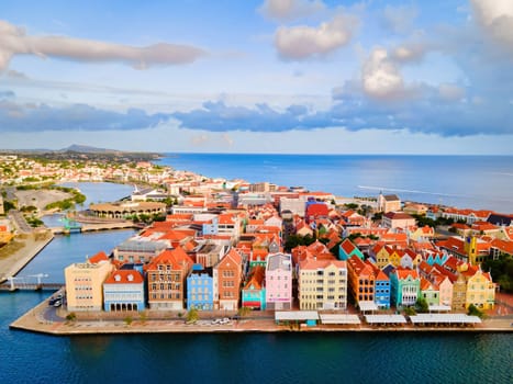 Willemstad, Curacao. Dutch Antilles. Colourful Buildings attracting tourists from all over the world. Blue sky sunny day Curacao
