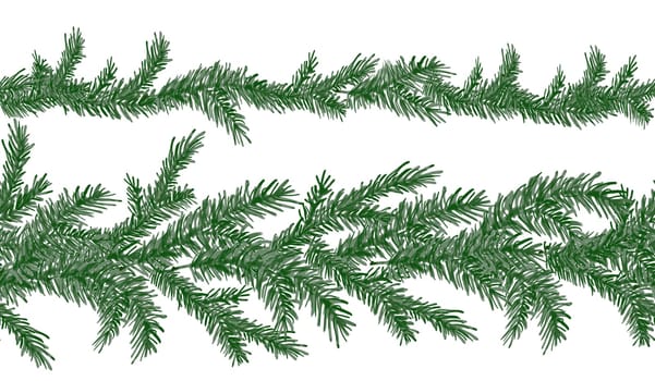 Watercolor seamless boarder with green pine branches. Sprig of pine hand drawn for wrapping paper, winter holiday decoration, banner, card or invite. Christmas trees modern background