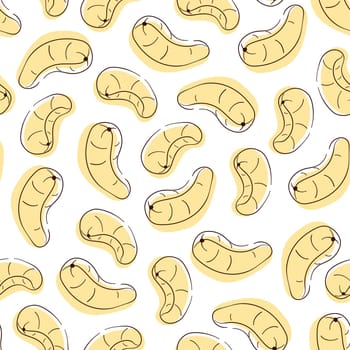 Cashew line art style seamless pattern. Outline hand drawn vector illustration. White background.