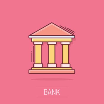 Vector cartoon bank building icon in comic style. Museum sign illustration pictogram. Building business splash effect concept.