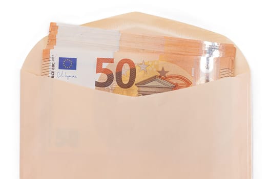An Orange Paper Envelope with Stack of 50-Euro Banknotes Inside