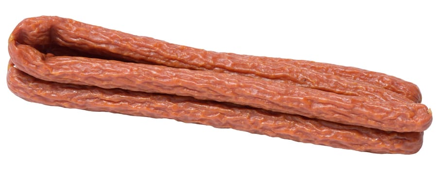 Traditional Polish thin smoked sausages on a white isolated background