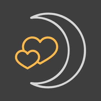 Crescent moon with heart shaped stars vector icon