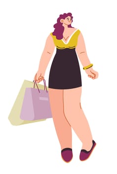 Shopping woman carrying bags, female character