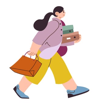 Female character with bags returning from shop