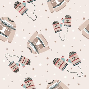 Winter clothes seamless pattern of mittens print