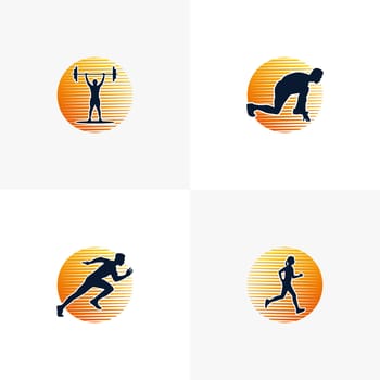 set of silhouette people sport training logo template