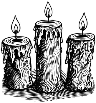 Candles on White Linocut