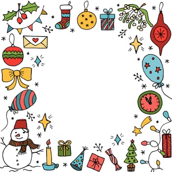 Christmas illustration, vector background. Frame made of festive elements