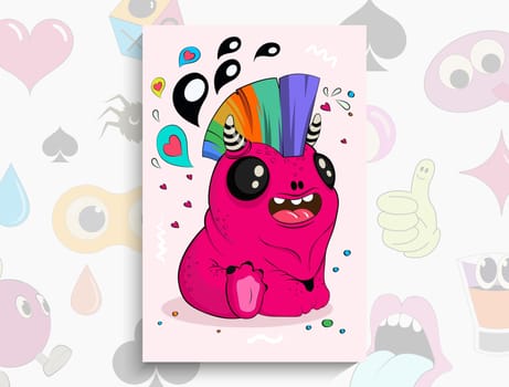 Cartoon cute monster. Bright illustration of cartoon art. The vector is suitable for your project, animation, advertising, flyer, poster, postcard, etc.