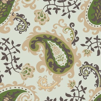 Paisley ornament motif with branches and leaves