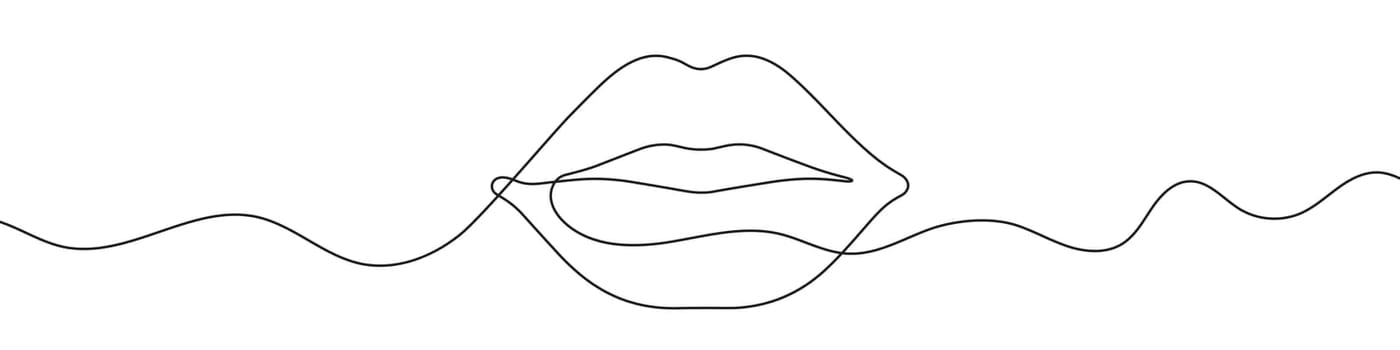 Continuous line drawing of lips. Single line lips icon.