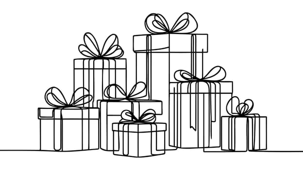 Presents. Continuous line, one line art vector illustration on white background