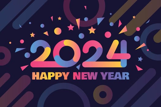 Happy 2024 New Year Black Neon A4 Poster