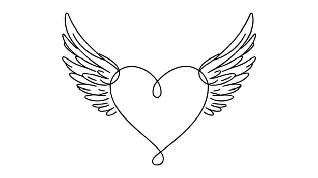 Continuous line drawing. Heart with wings. Valentine's day. Love. Black isolated on white background.