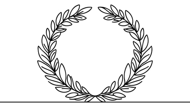 Laurel wreath one line art. Continuous line drawing of festive, solemn wreath with ribbons