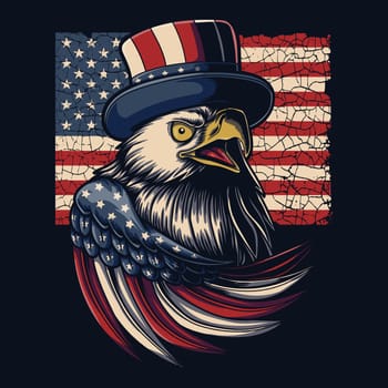 Eagle wearing uncle sam hat america flag vector illustration