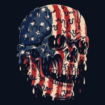 Skull melting usa flag vector illustration