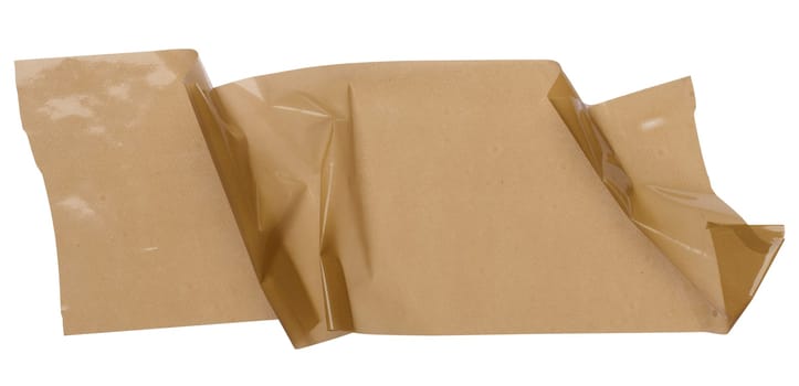 Crumpled piece of brown adhesive cellophane tape, packaging material