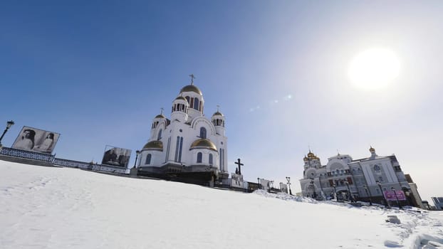 Church on Blood. Temple in morning Yekaterinburg, Russia. Temple on blood in winter. The place of death of the Imperial family of Russia - Nikolay II