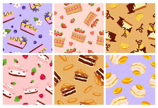 Decorative pattern set with tasty cakes pieces
