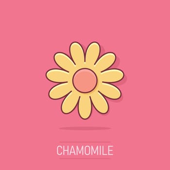 Vector cartoon chamomile flower icon in comic style. Daisy concept illustration pictogram. Camomile business splash effect concept.