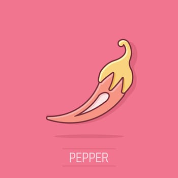 Vector cartoon chili pepper icon in comic style. Spicy peppers concept illustration pictogram. Chili paprika business splash effect concept.