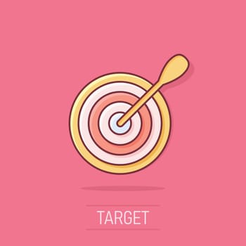Vector cartoon target aim icon in comic style. Darts game illustration pictogram. Dartboard sport target business splash effect concept.