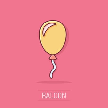 Vector cartoon air balloon icon in comic style. Birthday baloon concept illustration pictogram. Balloon business splash effect concept.