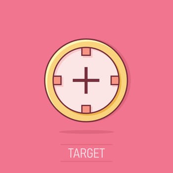 Vector cartoon shooting target icon in comic style. Aim sniper concept illustration pictogram. Target aim business splash effect concept.