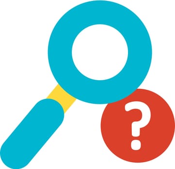 Magnifying glass tool looking for answer to question, business process organization flat symbol. Pictogram of search and analysis web page. Simple flat color icon isolated on white background