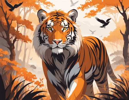Ф tiger standing in the middle of a forest