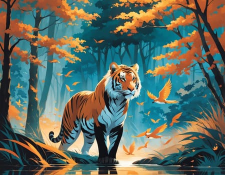 Ф tiger standing in the middle of a forest
