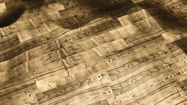 Surface with wooden texture and waves. Motion. 3D surface moves in waves with wooden pattern. Wooden floor moves in liquid ripples