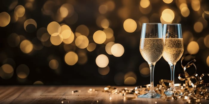 champagne glasses in new year celebration comeliness