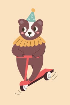cute cartoon bear on scooter - circus character