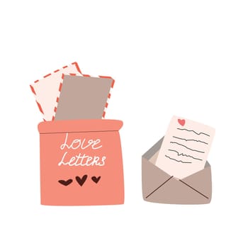 love letter with envelope and mailbox with letters