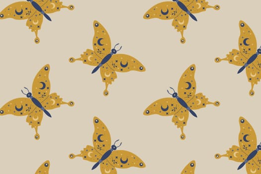 seamless pattern with butterfly in magic cartoon