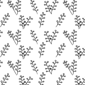 doodle botanical pattern with twigs and leaves