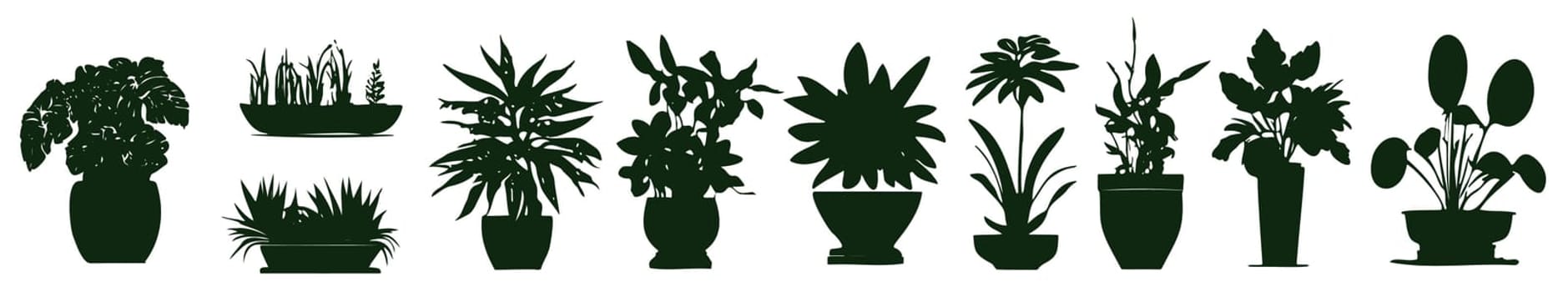 Set different potted houseplants silhouettes. Indoor flowers or plants