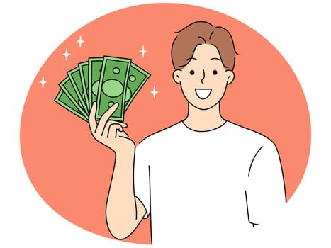 Smiling man with money stack