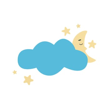 Moon sleeps in clouds and stars clip art