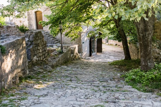 Old Town Bar in Montenegro. Old cobbled street. Travel and vacations