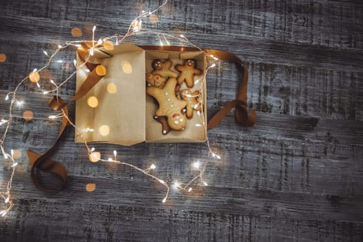 Tasty sweet gingerbread in gift box