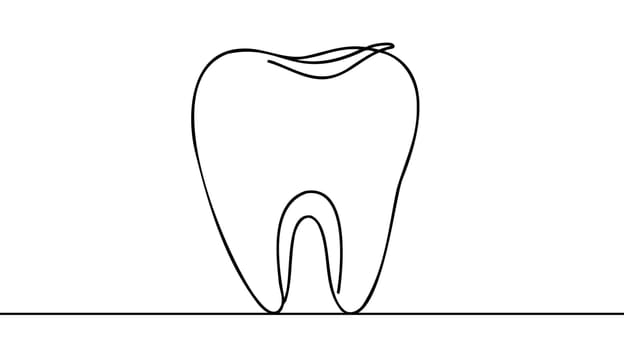 Continuous line drawing of tooth. Tooth line icon. One line drawing background. Vector illustration.