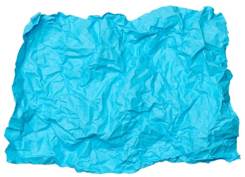 Crumpled blue sheet of paper on a white isolated background