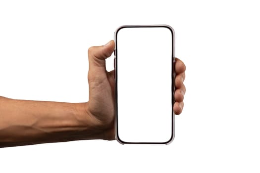 black male hand holding modern smart phone mockup