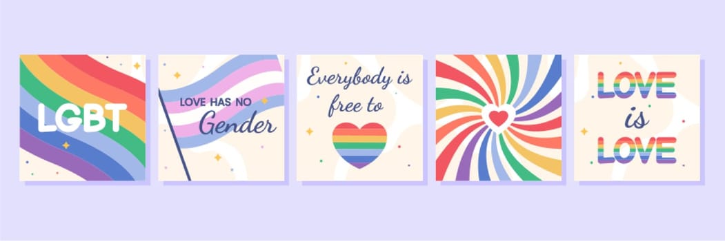 Flat banner set with LGBT rainbow flag and heart