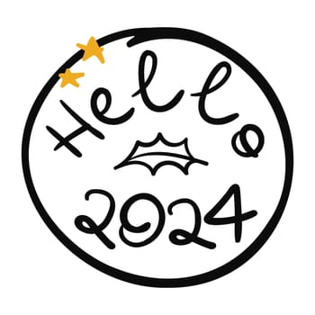 Hello 2024 hand drawn lettering vector illustration