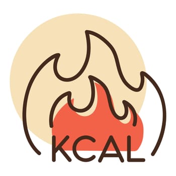 Kcal fire vector icon. Calorie burn, fat burning
